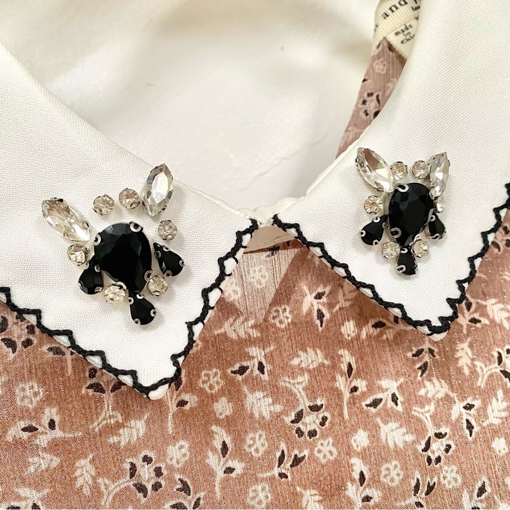 Parisian Shabby chin boho Prairie blouse w jewel collar - Picture 5 of 11